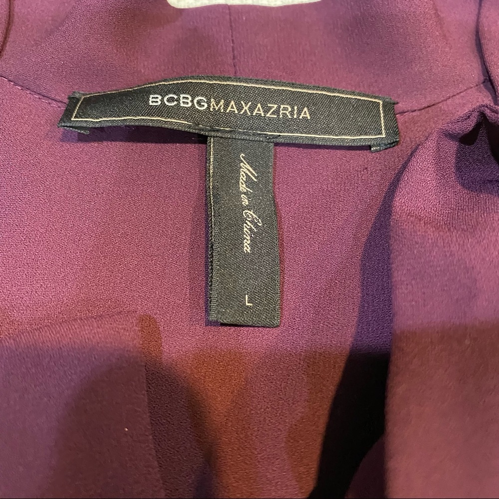 BCBGMaxazria Long Sleeve DaMario Mini Dress w Front Neck Sash in Berry - Picture 5 of 11